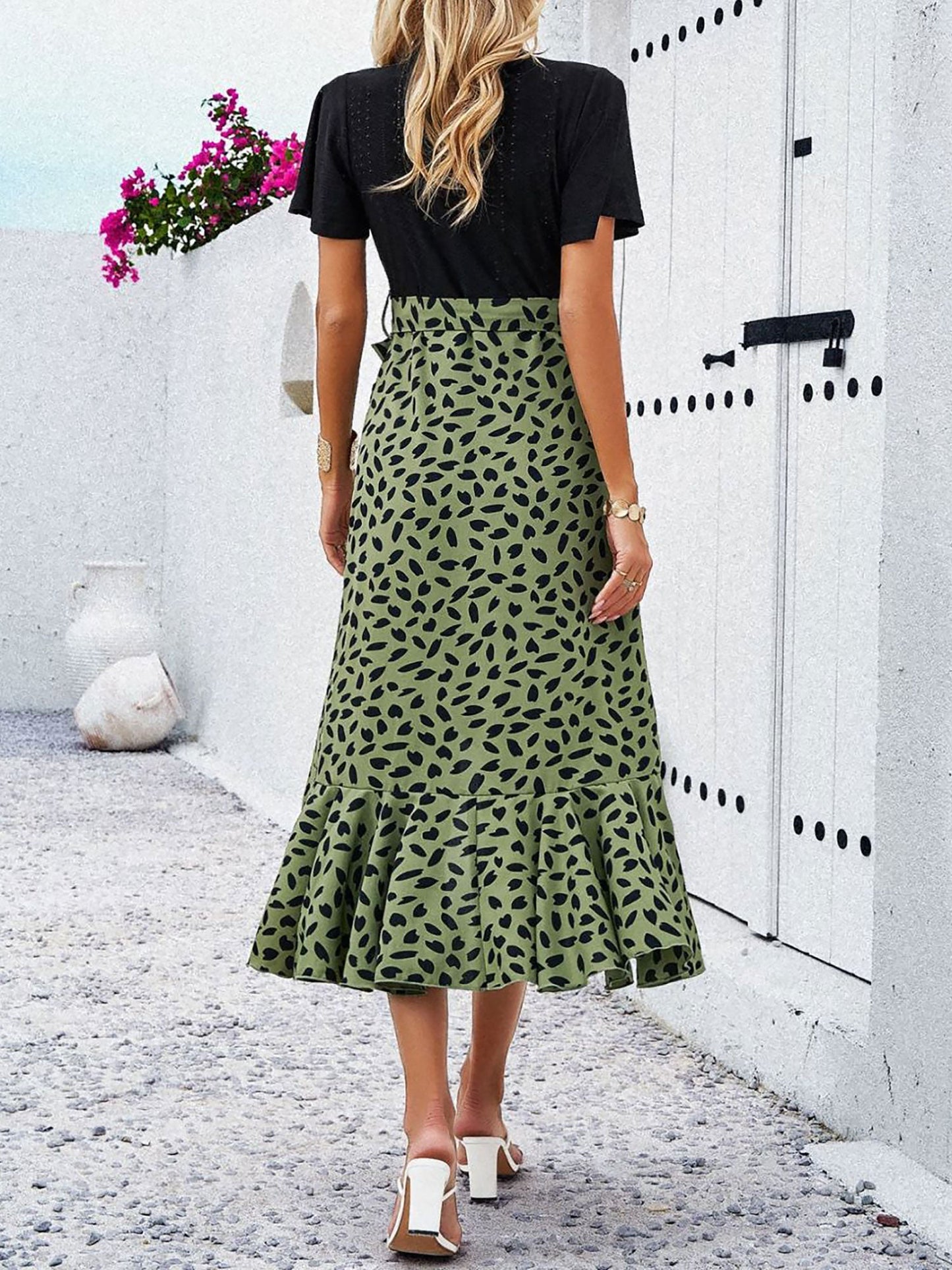 Boho-Chic Eyelet Short Sleeves Patchwork Floral Belted Hi-Lo Hem Midi Garden Party Dress