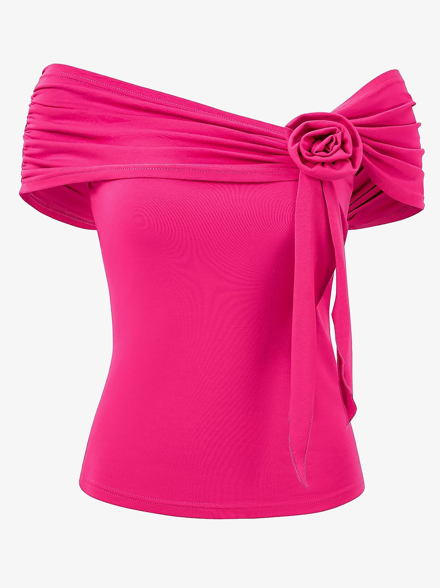 Solid Color Ruched Off Shoulder Casual Blouse