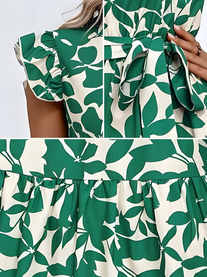 Flattering A-Line Ruffled Cap Sleeves Belted Floral Tiered for Garden Parties & Brunch Dates Maxi Dress