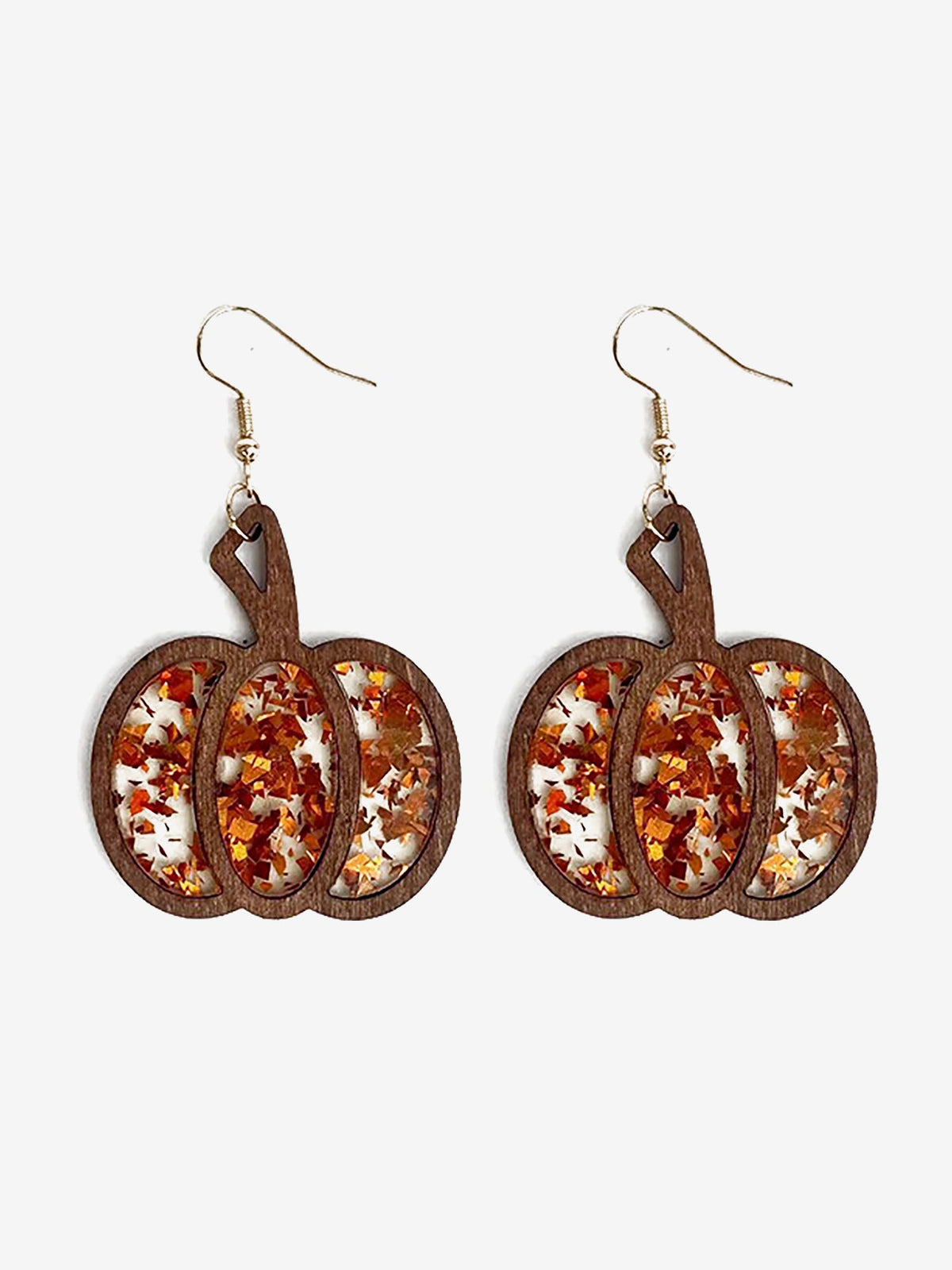 Festive Dangle Halloween Wooden Pumpkin Inlay Sparkling Acrylic Sequins Earrings
