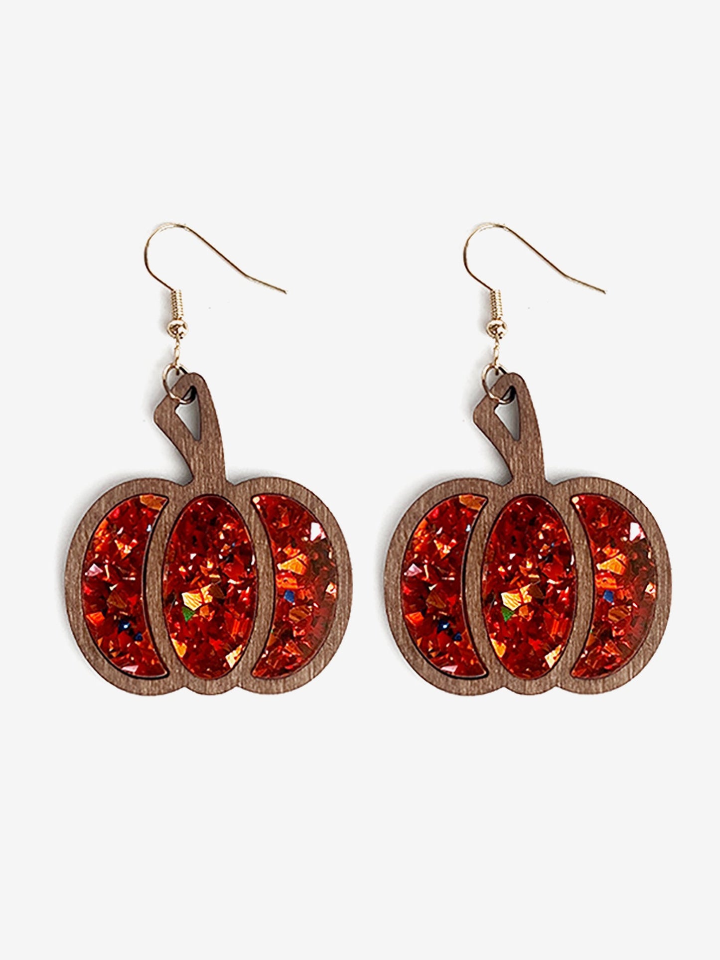 Festive Dangle Halloween Wooden Pumpkin Inlay Sparkling Acrylic Sequins Earrings