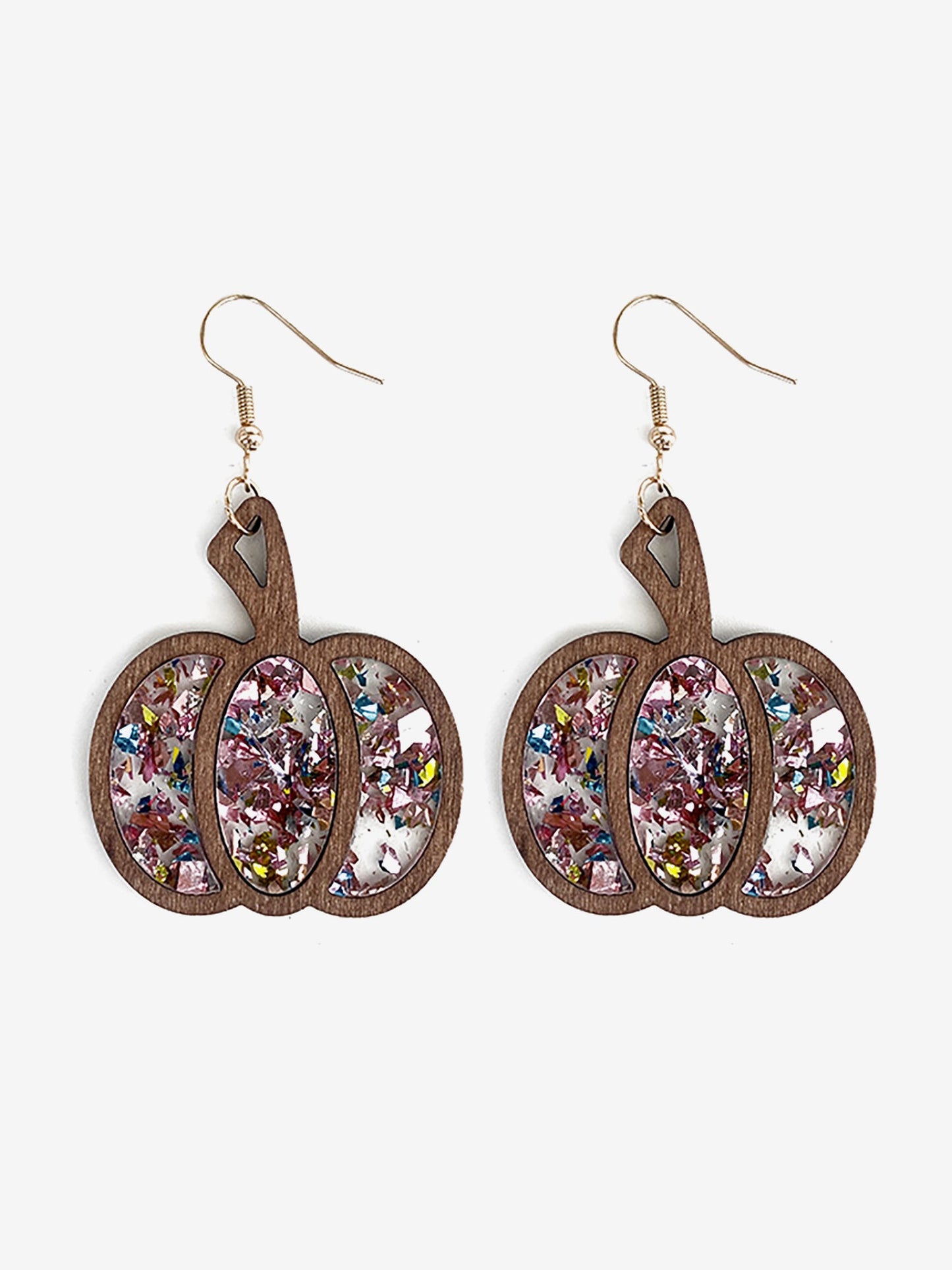 Festive Dangle Halloween Wooden Pumpkin Inlay Sparkling Acrylic Sequins Earrings