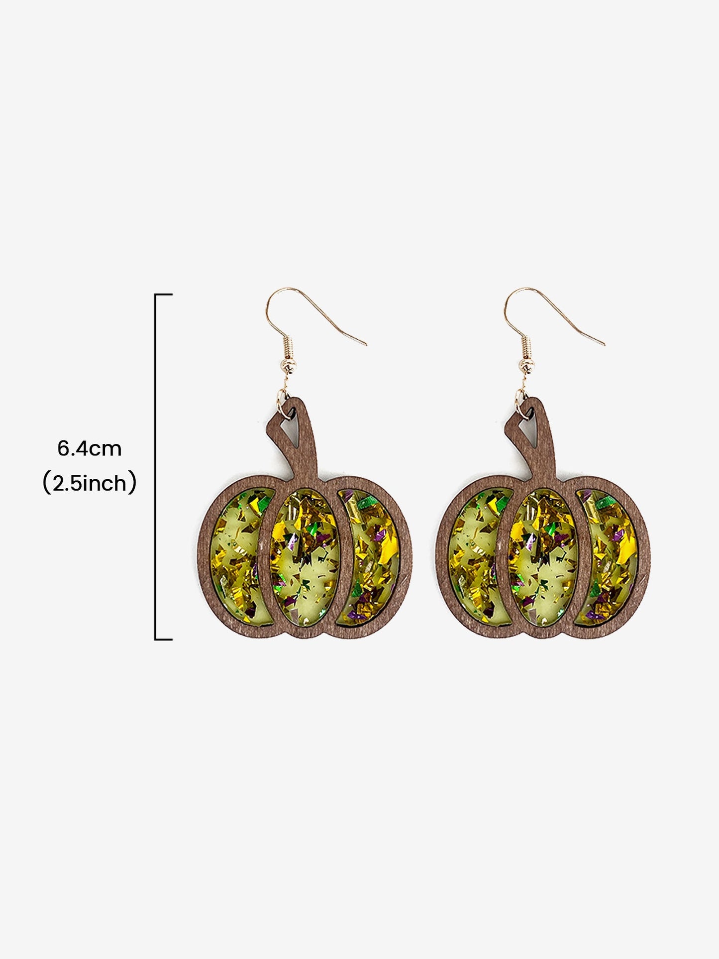 Festive Dangle Halloween Wooden Pumpkin Inlay Sparkling Acrylic Sequins Earrings