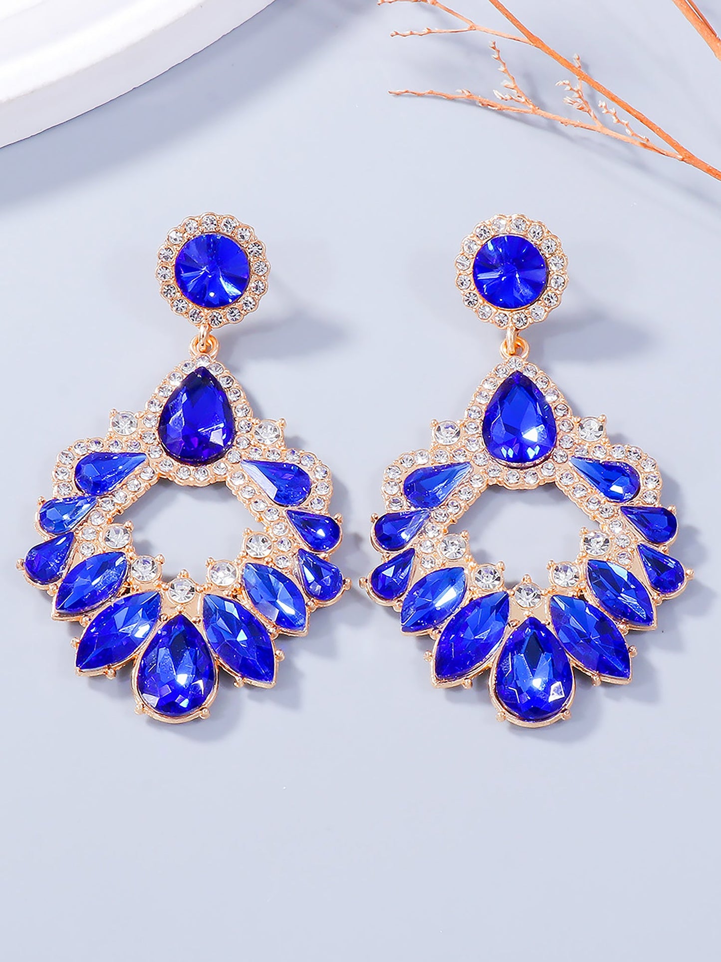 Retro Colorful Faux Diamond Rhinestones Geometric Chandelier Earrings