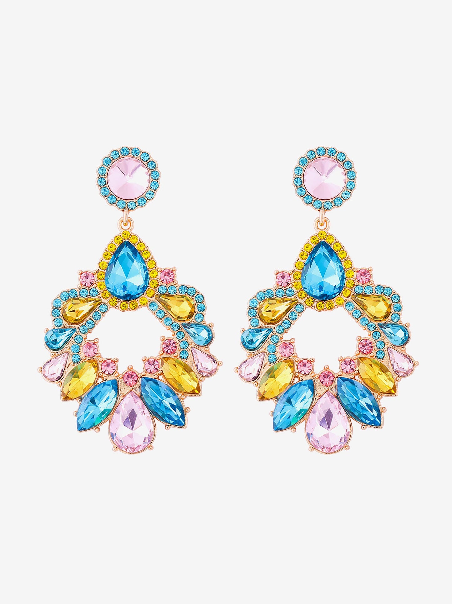 Retro Colorful Faux Diamond Rhinestones Geometric Chandelier Earrings