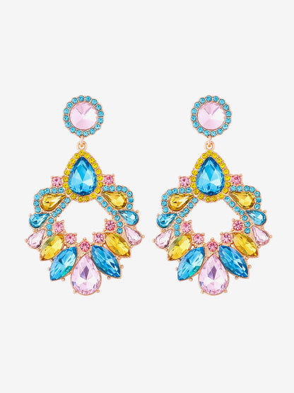 Retro Colorful Faux Diamond Rhinestones Geometric Chandelier Earrings