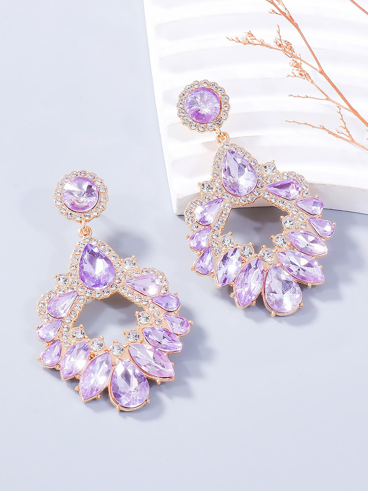 Retro Colorful Faux Diamond Rhinestones Geometric Chandelier Earrings
