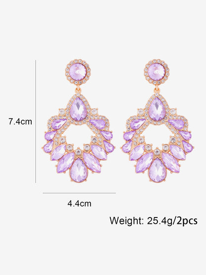 Retro Colorful Faux Diamond Rhinestones Geometric Chandelier Earrings