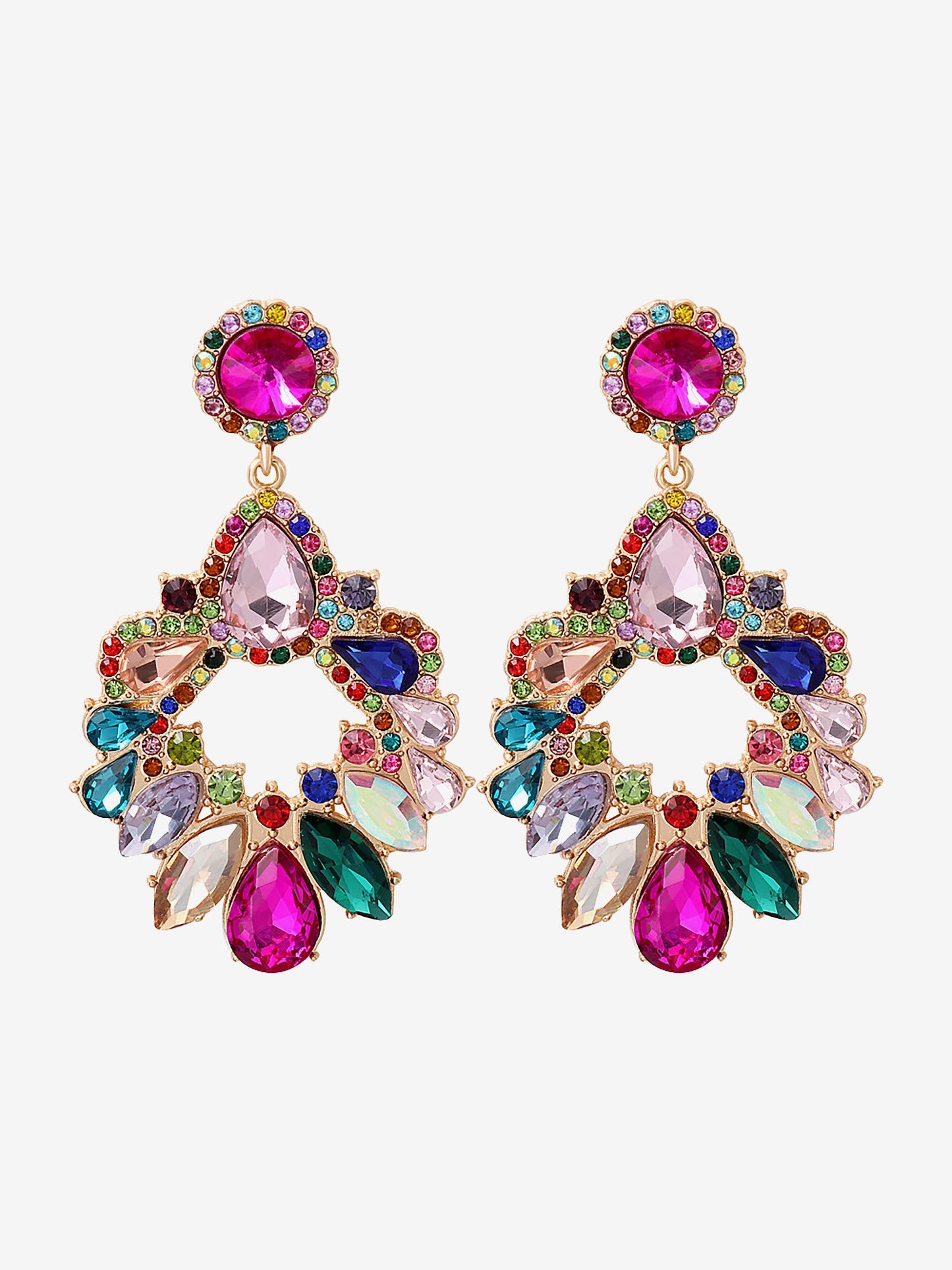Retro Colorful Faux Diamond Rhinestones Geometric Chandelier Earrings