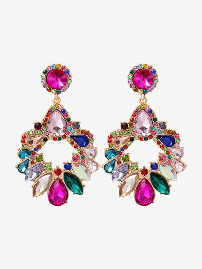 Retro Colorful Faux Diamond Rhinestones Geometric Chandelier Earrings