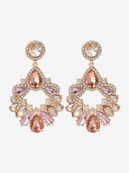 Retro Colorful Faux Diamond Rhinestones Geometric Chandelier Earrings