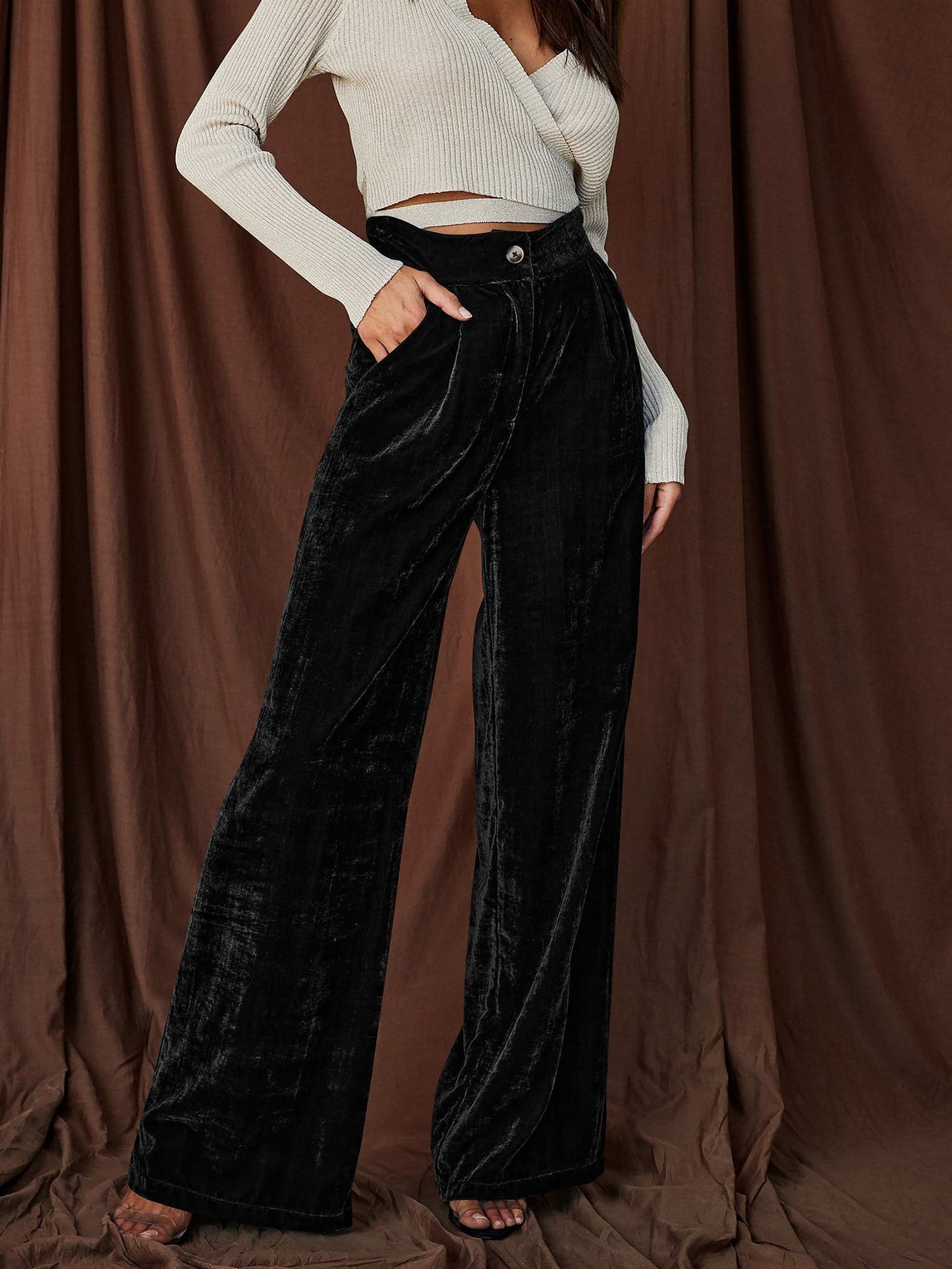 Velvet Straight Loose Fit Wide Leg Trousers Pants
