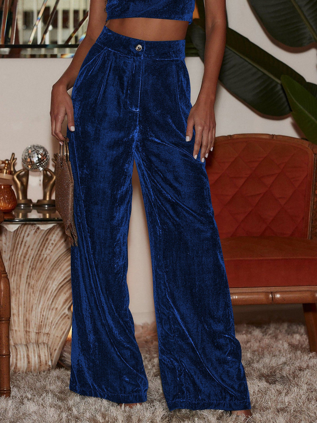Velvet Straight Loose Fit Wide Leg Trousers Pants