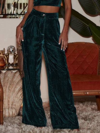 Velvet Straight Loose Fit Wide Leg Trousers Pants