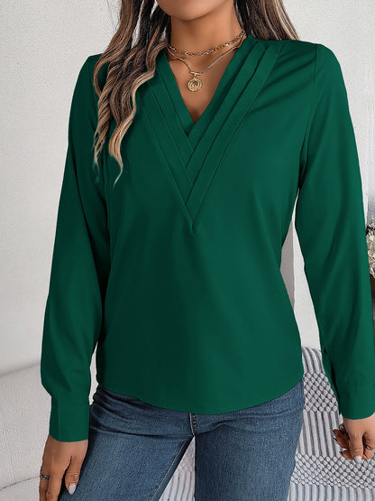 Solid Color Double Layer Breathable V Neck Long Sleeve Casual Business Work Blouse