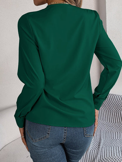 Solid Color Double Layer Breathable V Neck Long Sleeve Casual Business Work Blouse