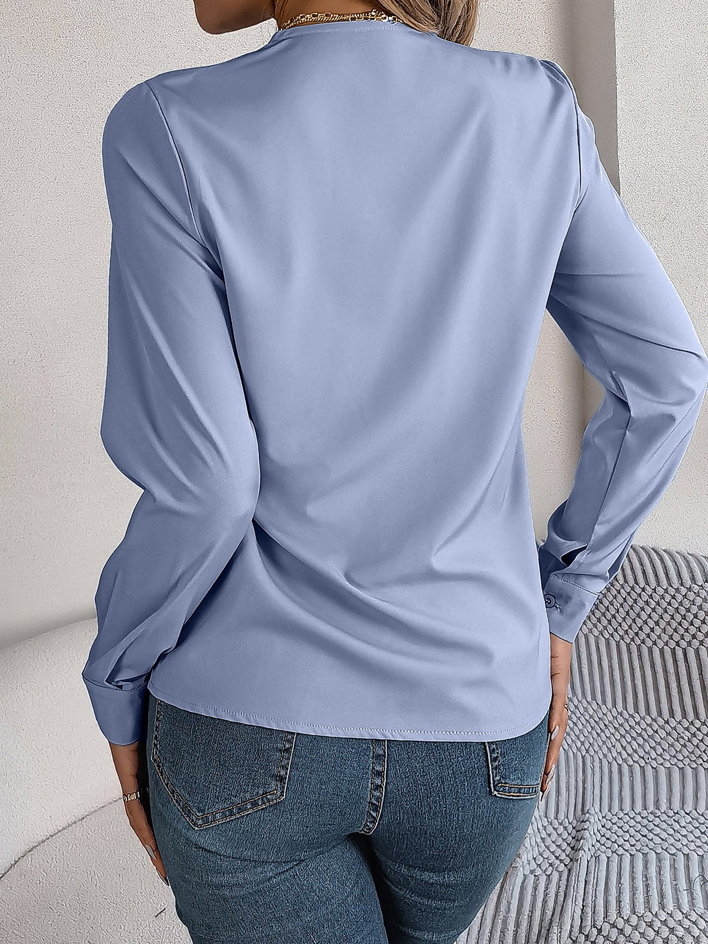 Solid Color Double Layer Breathable V Neck Long Sleeve Casual Business Work Blouse