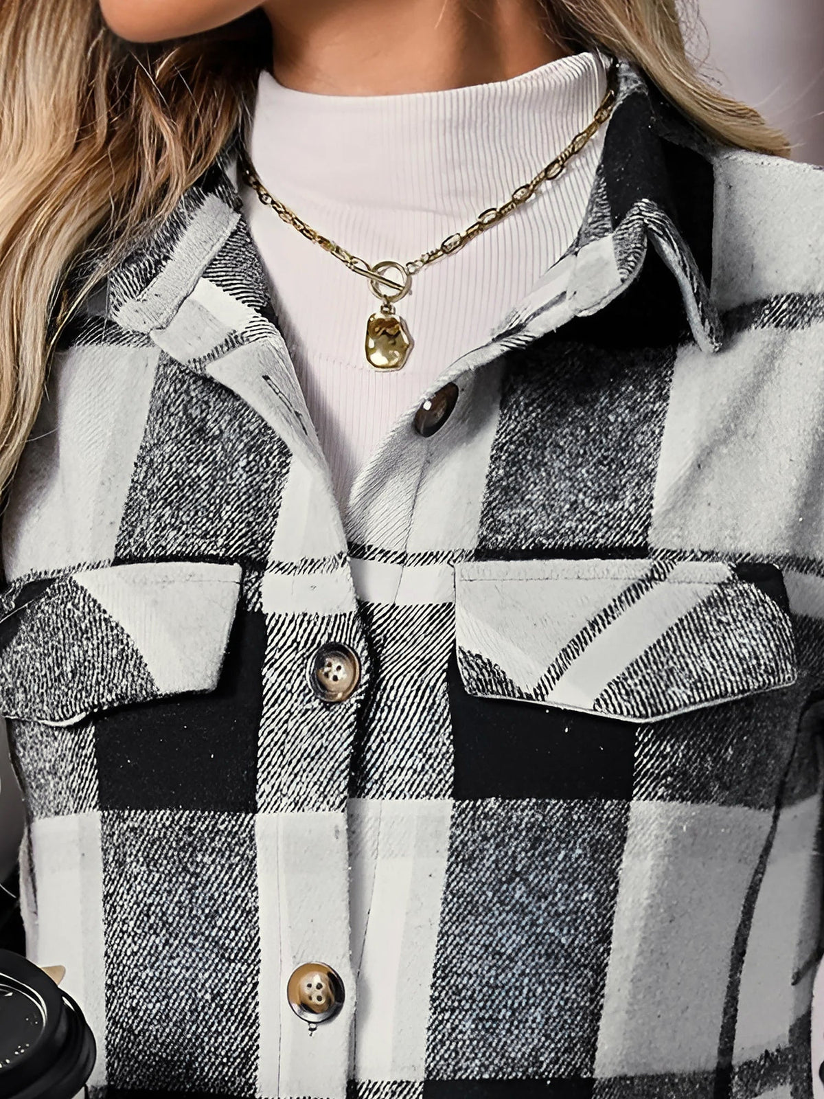 Plaid Sleeveless Button Down Brushed Vest Jacket