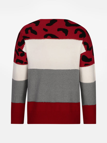 Leopard Colorblock Crew Neck Long Sleeve Casual Sweater