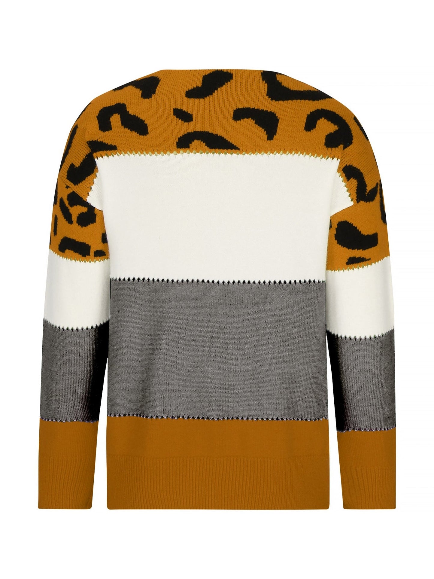 Leopard Colorblock Crew Neck Long Sleeve Casual Sweater