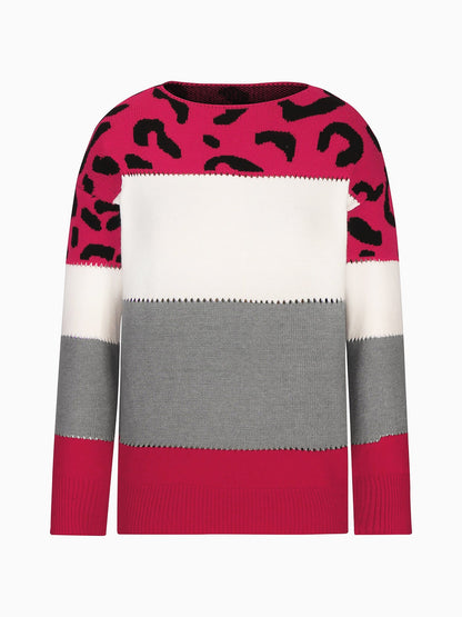 Leopard Colorblock Crew Neck Long Sleeve Casual Sweater