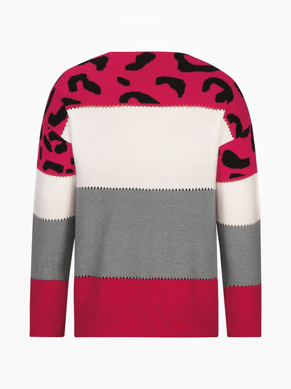 Leopard Colorblock Crew Neck Long Sleeve Casual Sweater