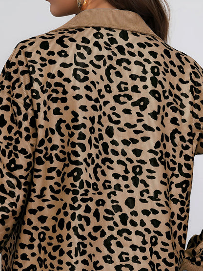 Leopard Textured Long Sleeve Collar Shacket Shirt