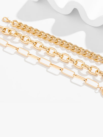 3 or 4 Pieces Bold Chain Alloy Faux Pearl Bracelet Set