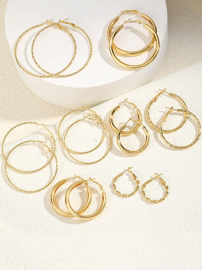 Trendy Mixed Sizes & Styles 8 Pairs Alloy Versatile Hoop Earrings Daily Set