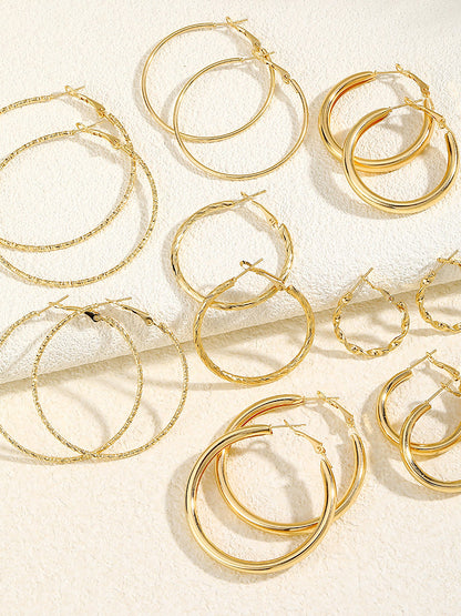 Trendy Mixed Sizes & Styles 8 Pairs Alloy Versatile Hoop Earrings Daily Set