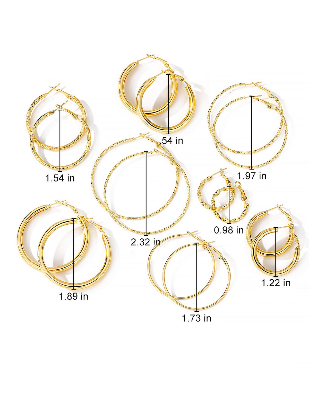 Trendy Mixed Sizes & Styles 8 Pairs Alloy Versatile Hoop Earrings Daily Set