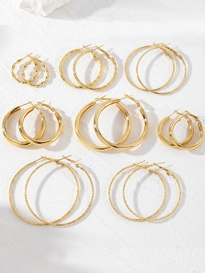 Trendy Mixed Sizes & Styles 8 Pairs Alloy Versatile Hoop Earrings Daily Set