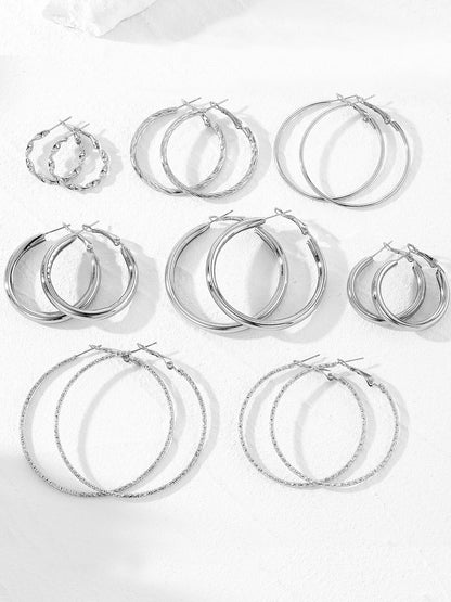 Trendy Mixed Sizes & Styles 8 Pairs Alloy Versatile Hoop Earrings Daily Set