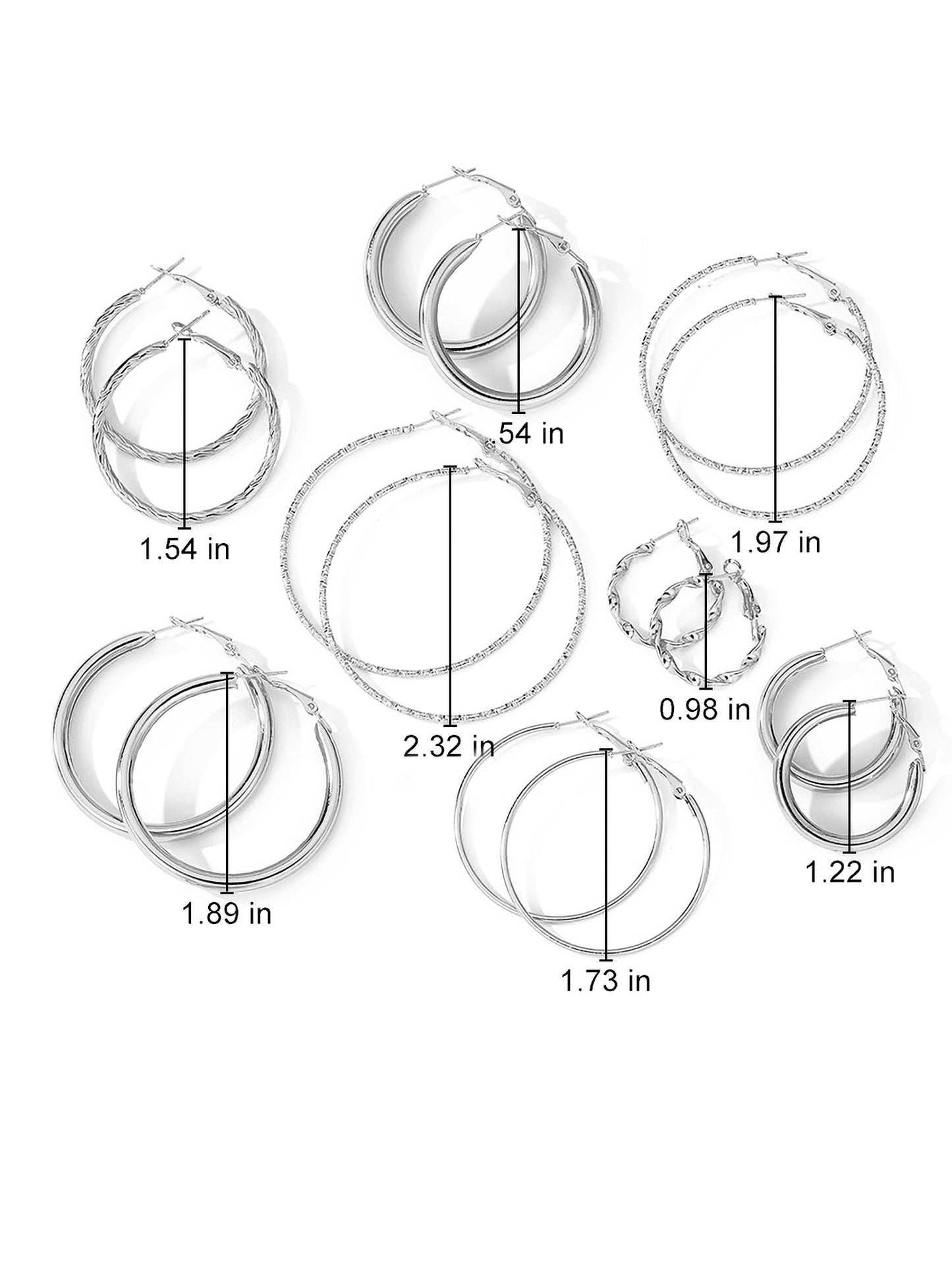 Trendy Mixed Sizes & Styles 8 Pairs Alloy Versatile Hoop Earrings Daily Set