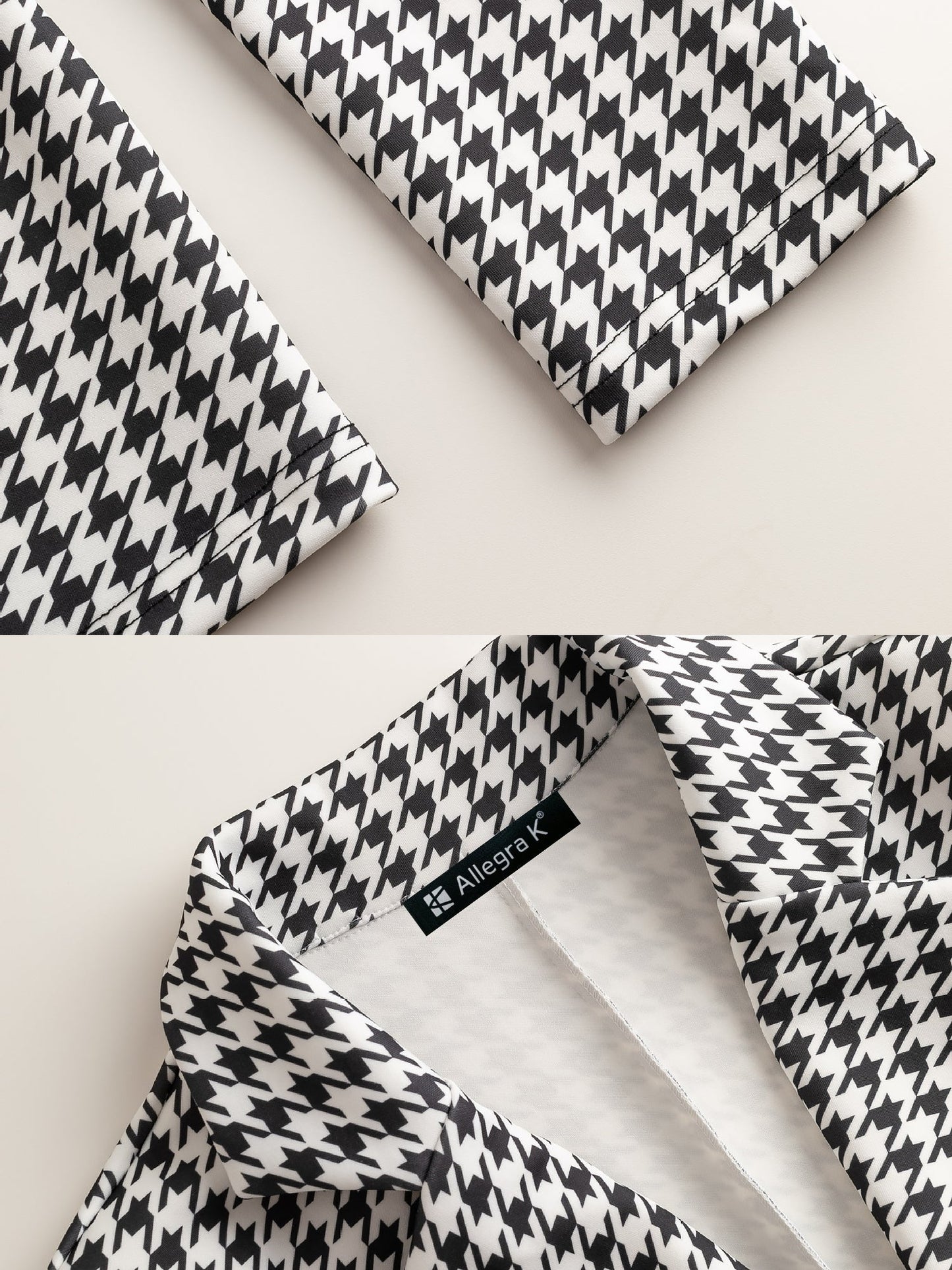 Classic Tailored Houndstooth Notched Lapel Long Sleeves Work Blazer
