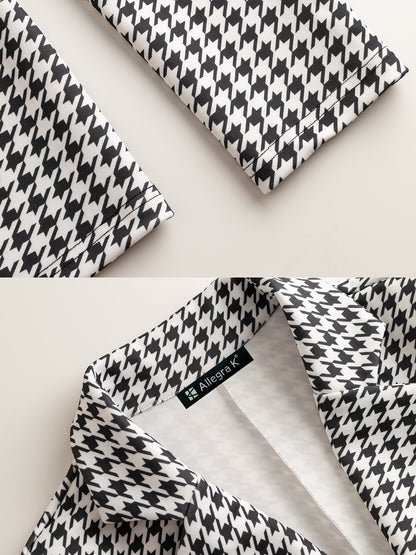 Classic Tailored Houndstooth Notched Lapel Long Sleeves Work Blazer