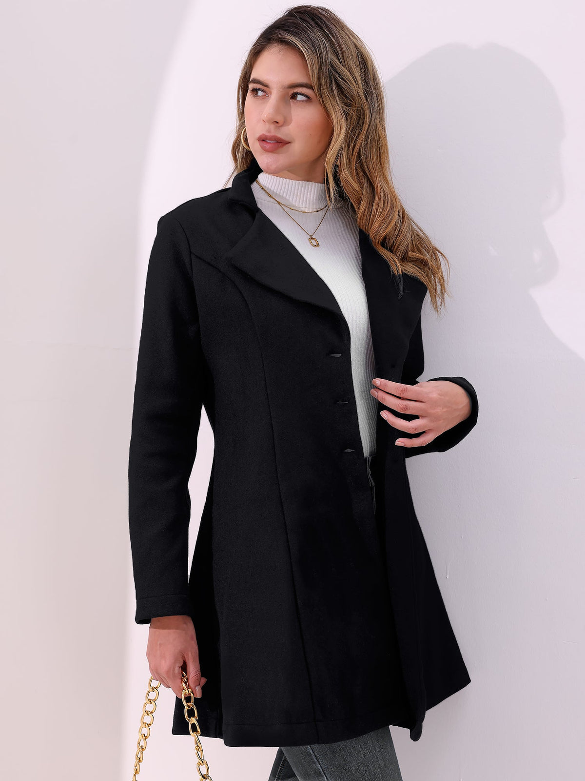 Notched Lapel Single Breasted Long Sleeves Coat