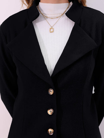 Notched Lapel Single Breasted Long Sleeves Coat