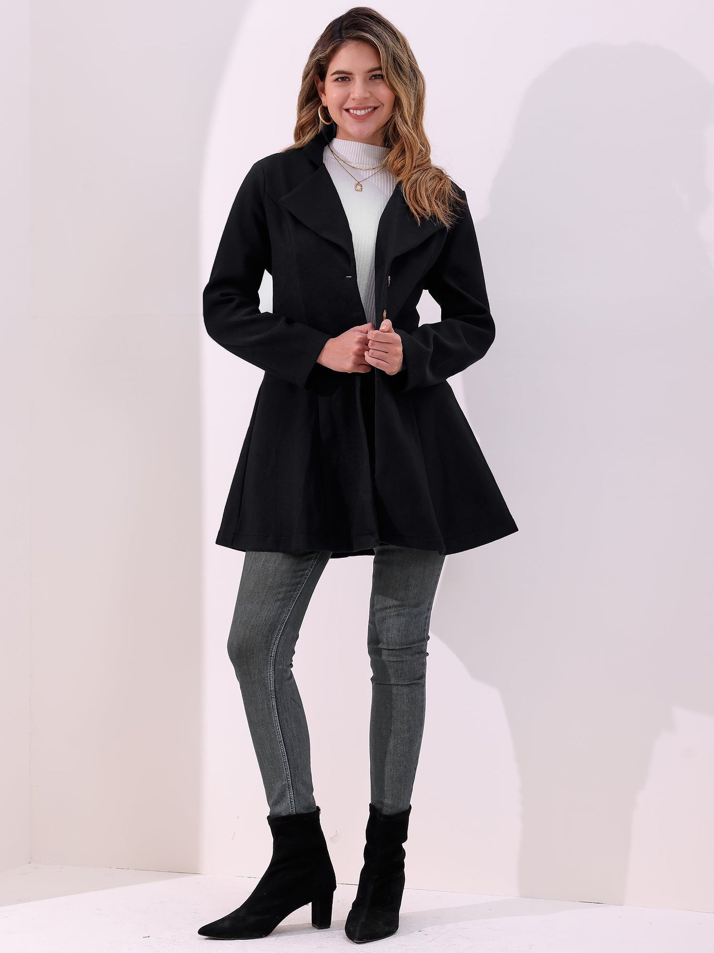 Notched Lapel Single Breasted Long Sleeves Coat