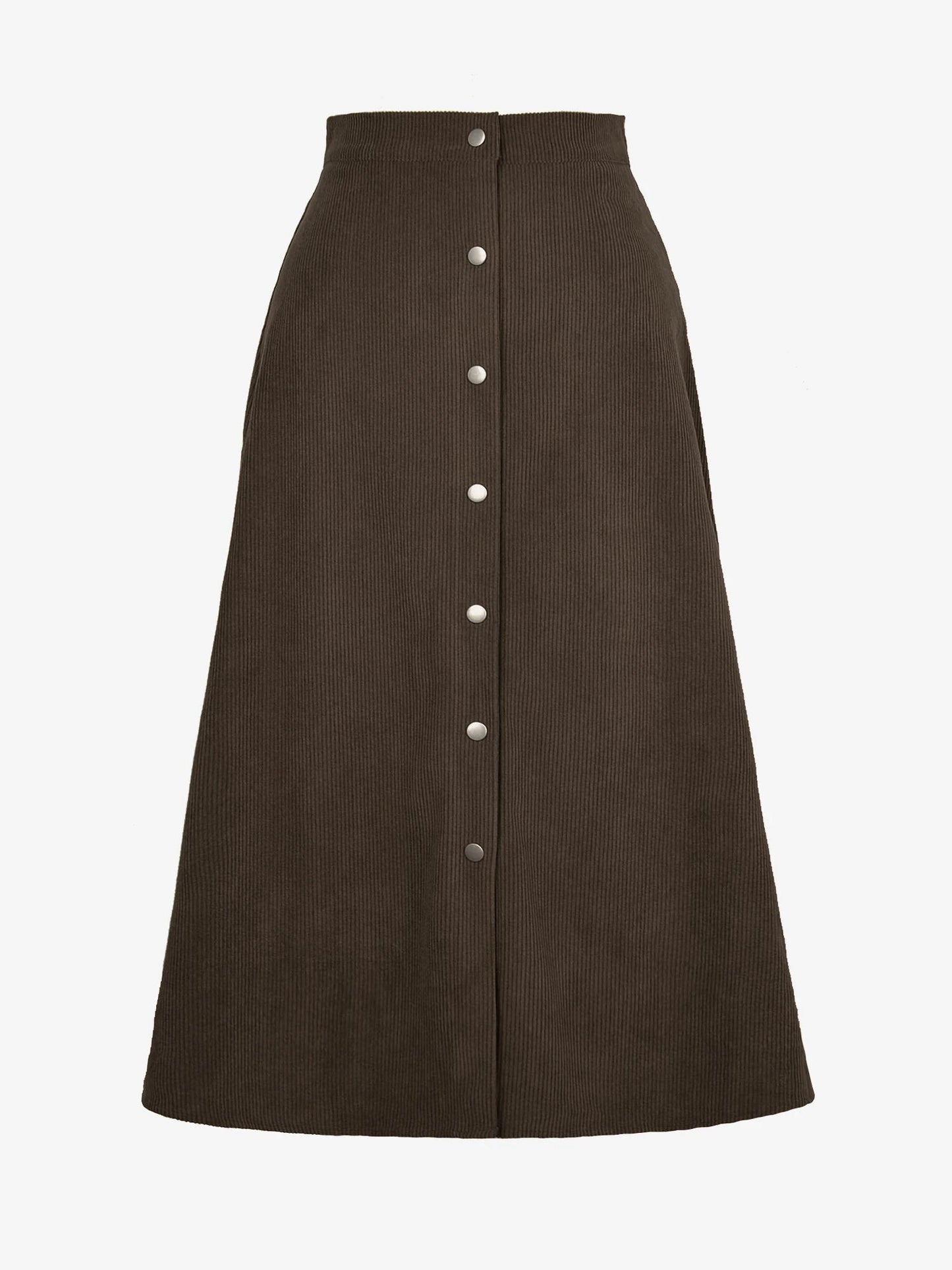 Corduroy Buttoned Split Solid Color A-Line Midi Skirt