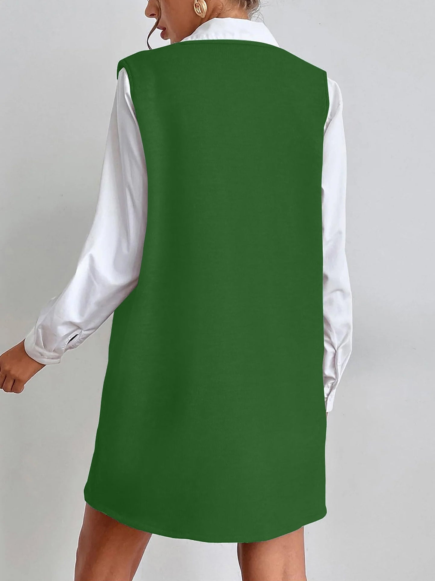 V Neck Sleeveless Pocketed Knit Mini Sweater Dress