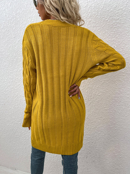 Long Sleeves Cable Knit Button Down Cardigan