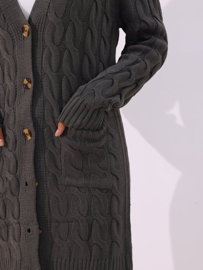 Long Sleeves Cable Knit Button Down Cardigan