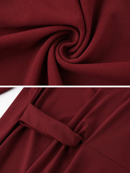 V Neck Long Sleeves Ruched Slit Bodycon Maxi Dress