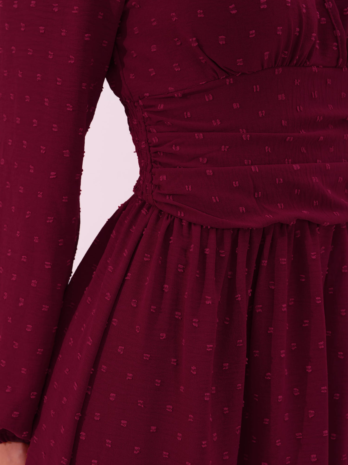 Vintage-Chic V Neck Swiss Polka Dots Lantern Long Sleeve Midi Office Dress