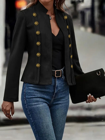 Faux Suede Long Sleeves Button Decor Cropped Jacket