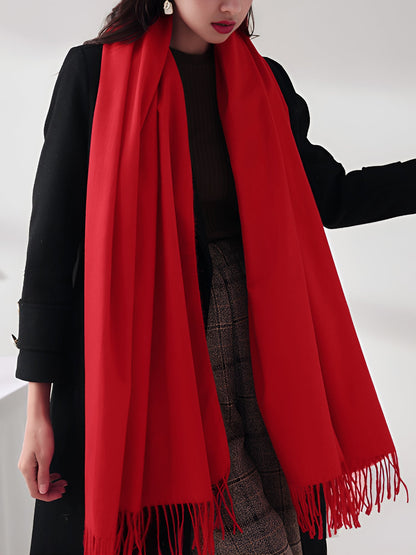 Solid Color Mid Length Winter Tassel Scarf