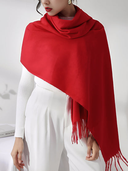 Solid Color Mid Length Winter Tassel Scarf