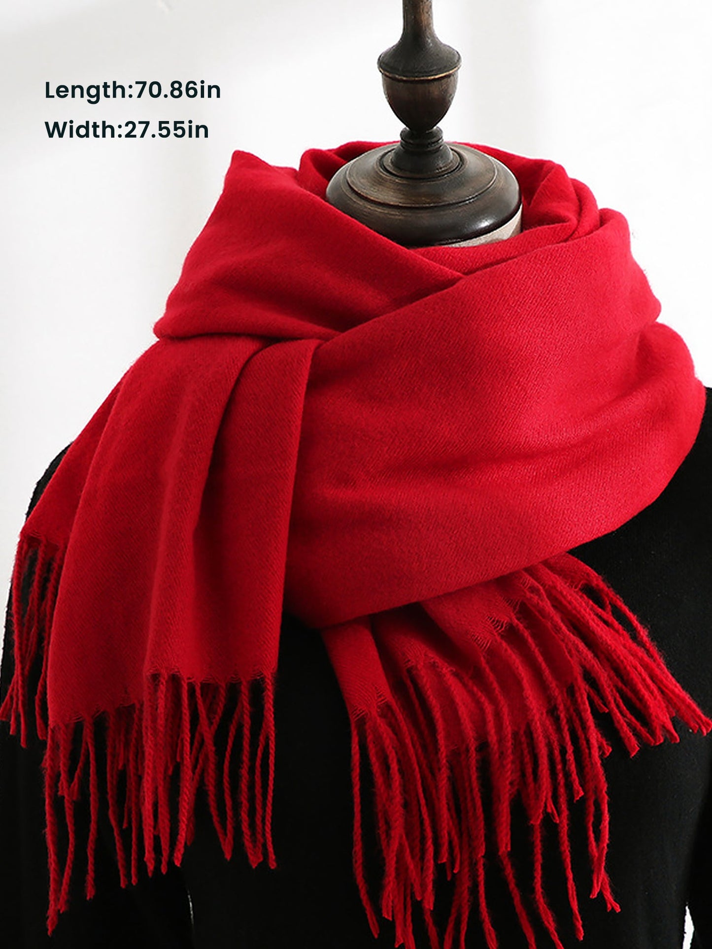 Solid Color Mid Length Winter Tassel Scarf