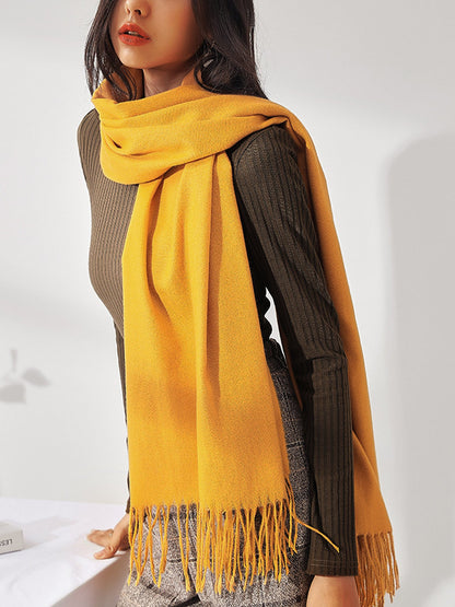 Solid Color Mid Length Winter Tassel Scarf
